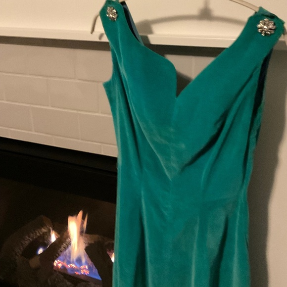 Exquisite 1950’s Aqua Velvet midi flare party dress - Picture 4 of 16